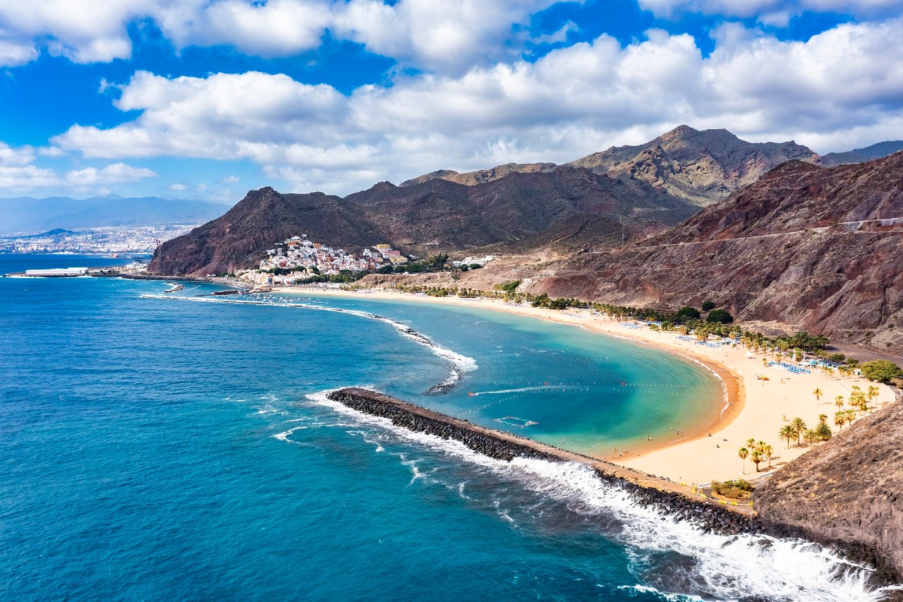 The Playa de Las Teresitas is an artificial, white sand, tourist beach located north of the village of San AndrÃ©s, Santa Cruz de Tenerife in Tenerife, Spain